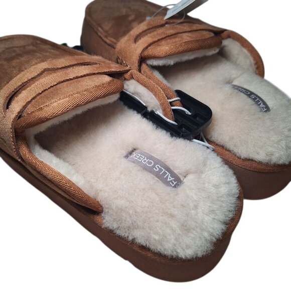 Falls Creek Platform Slippers Lined Brown Faux Fur Womens Medium 7 8 Winter Warm - Picture 4 of 9